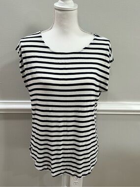 Green Envelope Navy & White Striped Scoop Neck Tee